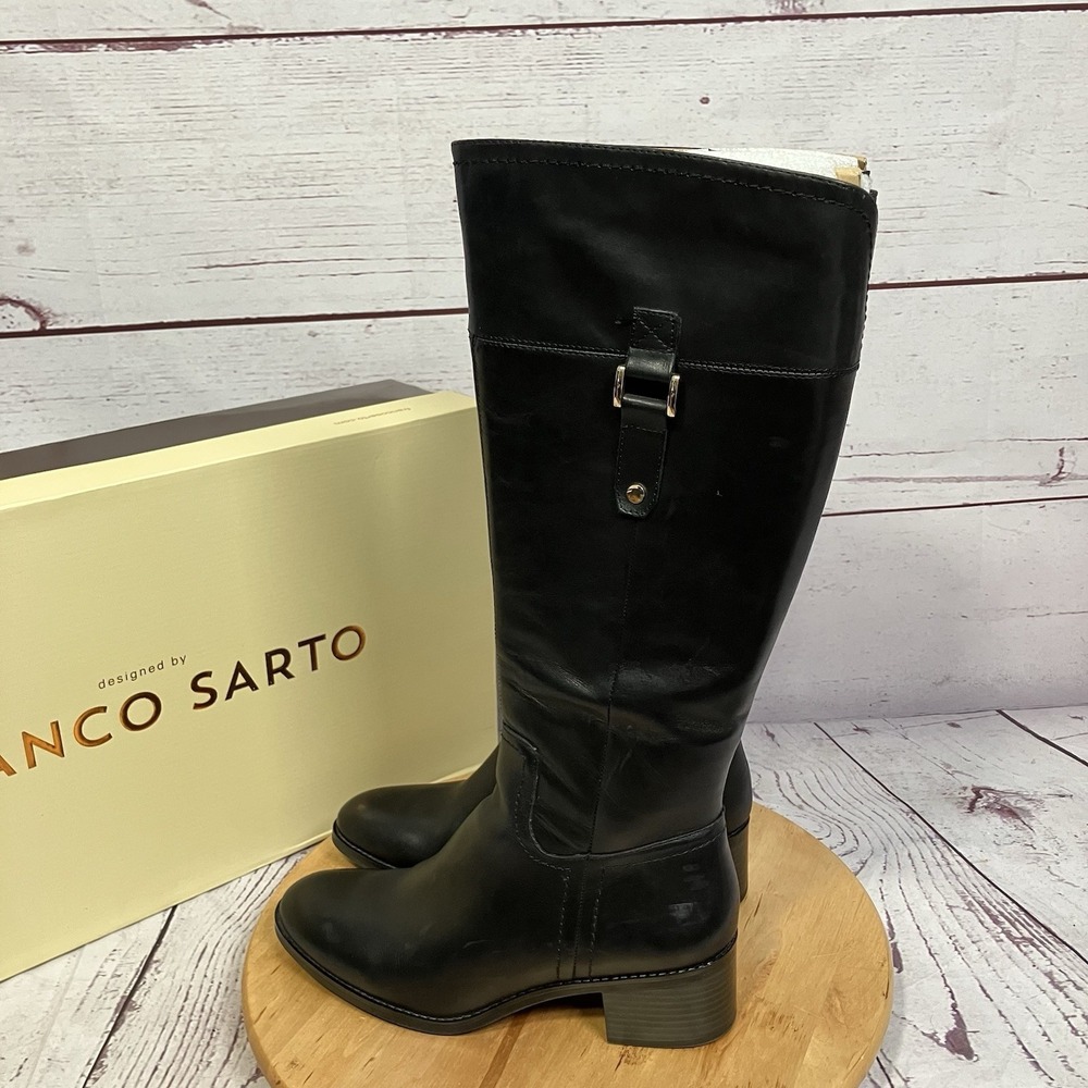 Franco Sarto Lizbeth Black Leather Tall Riding Boots Womens Size 9.5M Equestrian - Picture 4 of 15